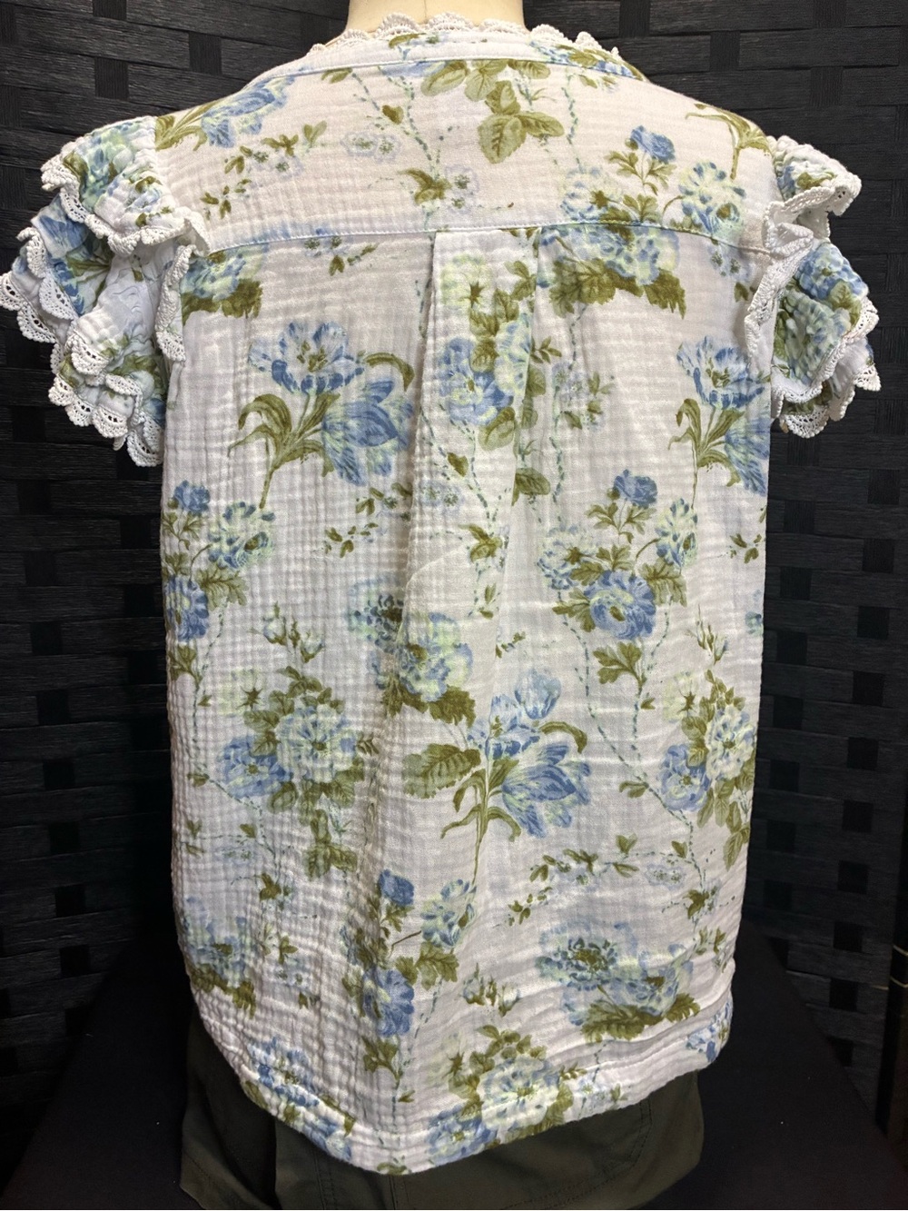 Laura Ashley White Button-Front Floral Blouse with Blue & Green Print - Picture 7 of 10